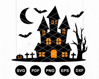 Haunted House Svg, Halloween Svg, Halloween Designs, Halloween Clipart, Halloween Sign Svg, Halloween Craft, Silhouette, Cut File For Cricut