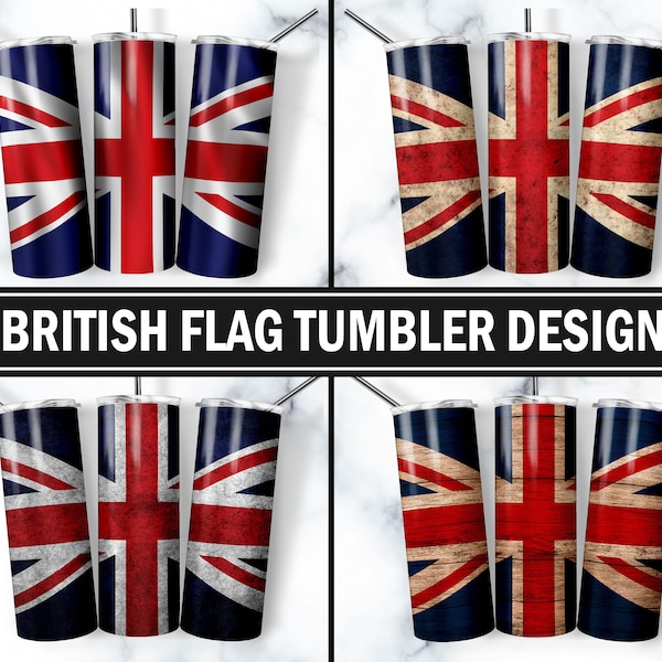 British Flag Tumbler Designs Bundle, Britain Flag Tumbler Wrap, 20oz Skinny Tumbler Wrap Png, Great Britain Flag Sublimation Design Png, Png