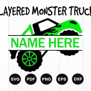 Monstertruck-Svg, geschichtete Monstertruck-Svg, Monstertruck-Svg-Dateien, Monstertruck Clipart, Schnittdatei für Cricut, Silhouette, Png, Dxf