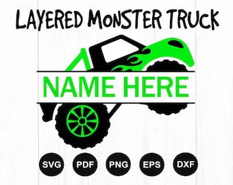 Monster Truck Svg, Layered Monster Truck Svg, Monster Truck Svg Files, Monster Truck Clipart, Cut File For Cricut, Silhouette, Png, Dxf
