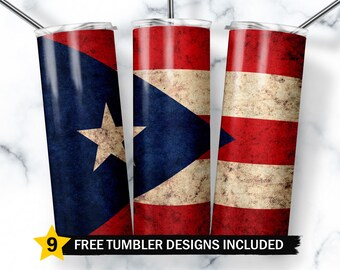 Puerto Rican Flag Tumbler Designs, Puerto Rico Flag Tumbler Wrap, 20oz Skinny Tumbler Wrap Png, Puerto Rico Flag Sublimation Design Png
