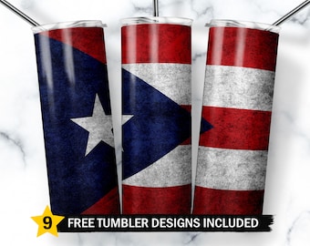 Puerto Rican Flag Tumbler Designs, Puerto Rico Flag Tumbler Wrap, 20oz Skinny Tumbler Wrap Png, Puerto Rico Flag Sublimation Design Png