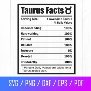 Taurus Svg, Taurus Nutrition Facts Svg, Taurus Astrology Sign Svg, Taurus Zodiac Sign Svg, Taurus Horoscope, Cut File For Cricut, Png, Dxf