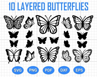 Papillon SVG, Fichiers SVG Bundle papillon, Papillon SVG en couches, Fichiers papillon pour Cricut, Papillon Clipart, Papillons Svg, Silhouette