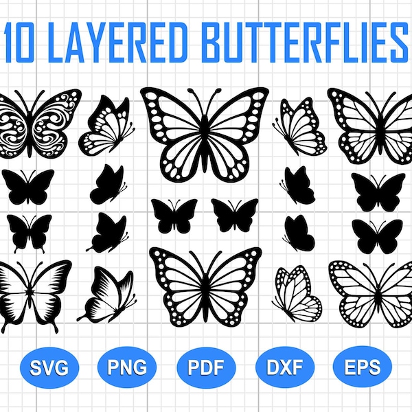 Schmetterling SVG, Schmetterling Bundle SVG-Dateien, Schmetterling SVG geschichtet, Schmetterling-Dateien für Cricut, Schmetterling Clipart, Schmetterlinge Svg, Silhouette