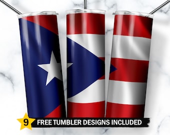 Puerto Rican Flag Tumbler Designs, Puerto Rico Flag Tumbler Wrap, 20oz Skinny Tumbler Wrap Png, Puerto Rico Flag Sublimation Design Png