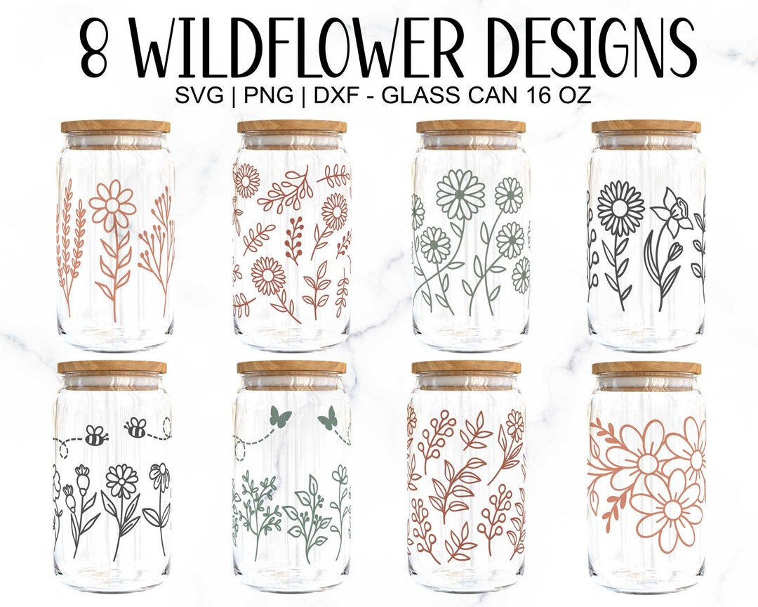 16oz Wildflower Libbey Glass Can Svg, Wildflower Glass Can Wrap Svg ...