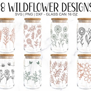 16oz Wildflower Libbey Glass Can Svg, Wildflower Glass Can Wrap Svg, Wildflower Libby Glass Wrap Svg, Floral Svg, Flower Svg, Dxf, Png