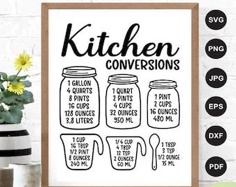 Kitchen Measurement Conversion Chart Svg, Kitchen Svg, Kitchen Decor, Kitchen Sign Svg, Printable Cheat Sheet, Cut File Cricut, Silhouette