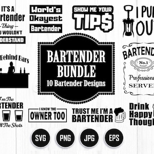 Bartender SVG Bundle | Bar SVG | Server SVG | Bartender Cut File | Bartender Sayings | Funny Bartender | Bartender Quotes Svg