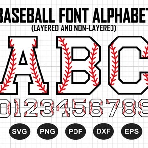 Fonte de beisebol SVG, time de beisebol SVG, mãe de beisebol SVG, softball SVG, alfabeto universitário, letras do time de beisebol, silhueta, arquivo de corte Cricut, PNG
