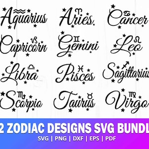 Pacote de Zodíaco SVG, Horóscopo SVG, Signos Astrológicos SVG, Símbolos do Zodíaco SVG, Gêmeos SVG, Áries SVG, Virgem SVG, Libra SVG, Arquivos SVG para Cricut