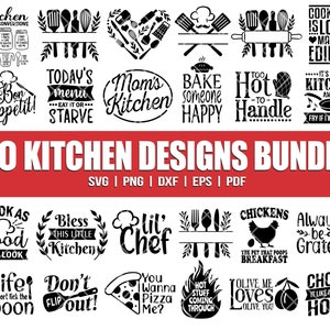 Keuken Svg-bundel, keukenmonogram, bakken Svg, koken Svg, pannenlap Svg, keukencitaten Svg, gesneden bestanden Cricut, snijplank laser Png