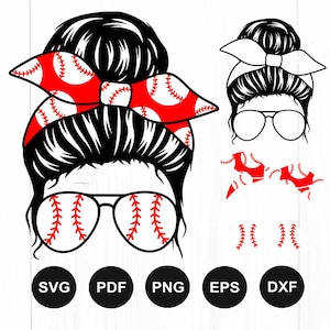 Baseball Mom Svg, Softball Mom Svg, Mom Life Svg, Chignon spettinato Svg, Chignon spettinato Svg, File di taglio per Cricut, Silhouette