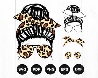 Mom Life Svg, Messy Bun Svg, Mom Life Leopard Svg, Messy Bun Hair Svg, Headband Mom Life Svg, Cheetah Mom Life Svg, Cut File Cricut, Png