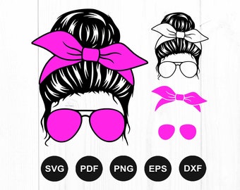 Mom Life Svg, Messy Bun Svg, Messy Bun Mom Svg, Mom Skull Svg, Messy Bun Hair Svg, Headband Moms Life Svg, Cut File Cricut, Silhouette