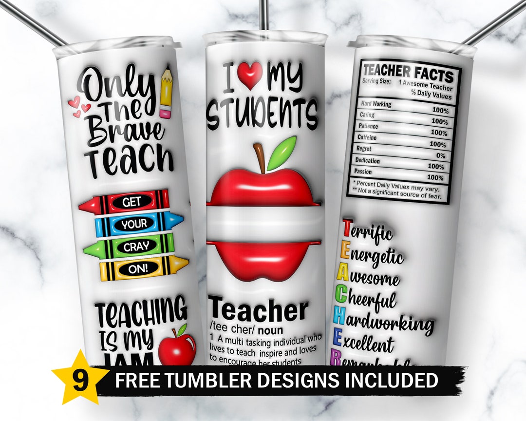 3D Teacher Inflated Tumbler Wrap, Puffy Teacher Tumbler Wrap, Teacher ...