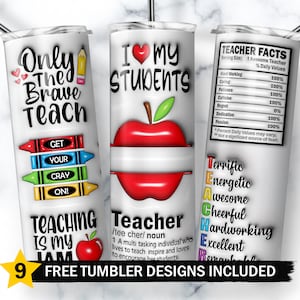 3D Teacher Inflated Tumbler Wrap, Puffy Teacher Tumbler Wrap, Teacher Appreciation 20oz Skinny Tumbler Wrap, Teacher Life Sublimation Design