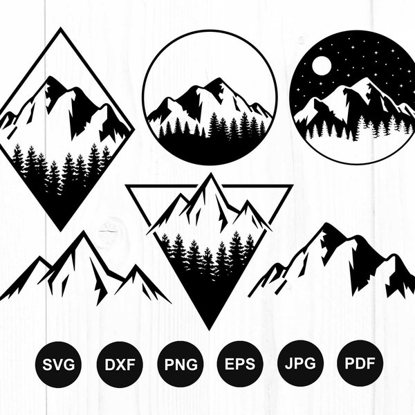 Mountain Svg Bundle, Geometric Mountain Svg, Landscape Svg, Hiking Svg, Camping Outdoors Adventure Svg, Mountains and Forest Svg, Nature Svg