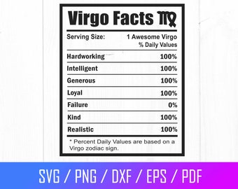 Virgo Svg, Virgo Nutrition Facts Svg, Virgo Astrology Sign Svg, Virgo Zodiac Sign Svg, Virgo Horoscope, Cut File For Cricut, Png, Dxf