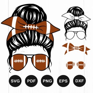 Football Mom Svg, Football Mom Life Svg, Mom Life Svg, Messy Bun Svg, Messy Bun Hair Svg, Cut File For Cricut, Silhouette, Png, Dxf