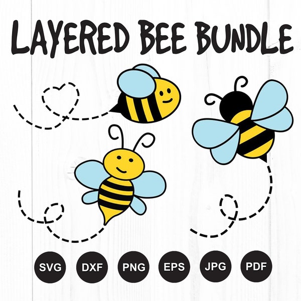 Bee Svg, Bee Svg File, Bee Svg Bundle, Layered Bee Svg, Bee File for Cricut, Bee Clipart, Bumblebee Svg, Honey Bee Svg, Bee Cut File, Dxf