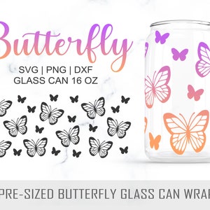 16oz Butterfly Libbey Glass Can Svg, Butterfly Glass Can Wrap Svg, Butterfly Libby Glass Wrap Svg, Butterfly Svg, Butterflies Print, Dxf Png