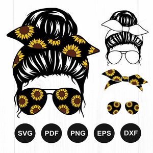 Maman vie Svg, Messy Bun Svg, mamans vie tournesol Svg, crâne de maman, Messy Bun cheveux Svg, bandeau mamans vie Svg, coupe fichier Cricut, Silhouette