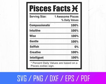 Pisces Svg, Pisces Nutrition Facts Svg, Pisces Astrology Sign Svg, Pisces Zodiac Sign Svg, Pisces Horoscope, Cut File For Cricut, Png, Dxf