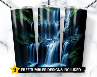 Waterfall Tumbler Design, Waterfall Tumbler Wrap, Waterfall 20oz Skinny Tumbler Wrap Png, Waterfall Sublimation Design Png, Digital Download