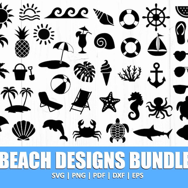 Beach Svg Bundle, Beach Clipart Svg Bundle, Summer Svg, Palm Tree Svg, Beach Life Svg, Tropical Svg, Cut File For Cricut, Silhouette, Png