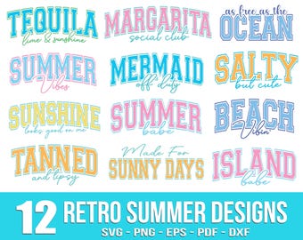 Retro Summer Svg Png, Summer Svg Bundle, Beach Svg Bundle, Vacation Svg, Beach Life Svg, Tropical Svg, Summer Sublimation Bundle, Silhouette
