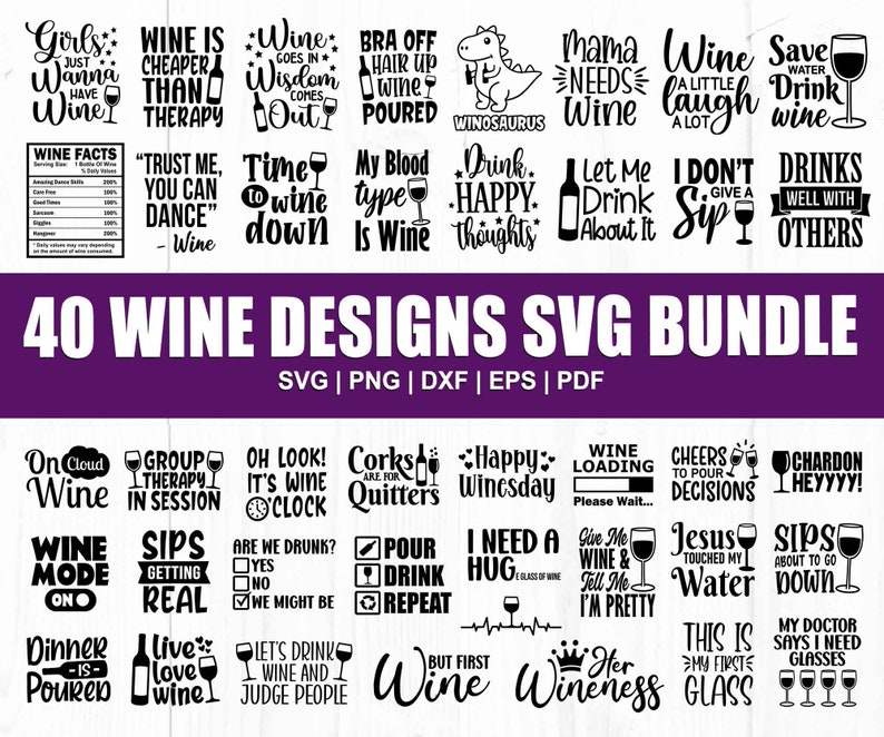 Wine Svg Bundle, Wine Svg, Alcohol Svg Bundle, Wine Glass Svg, Funny Wine Sayings Svg, Wine Quote Svg, Wine Cut Files, Files For Cricut, Dxf zdjęcie 1