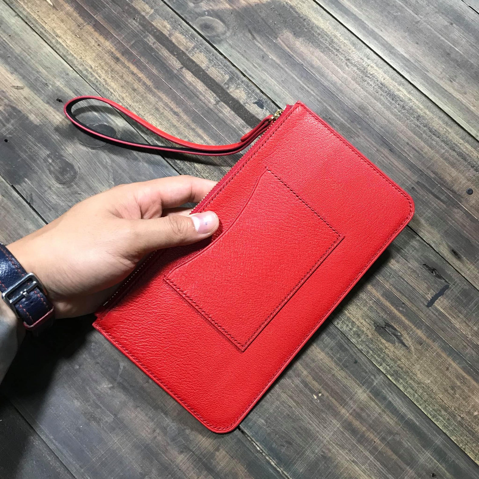 Long leather wallet for men Red wallet Etsy
