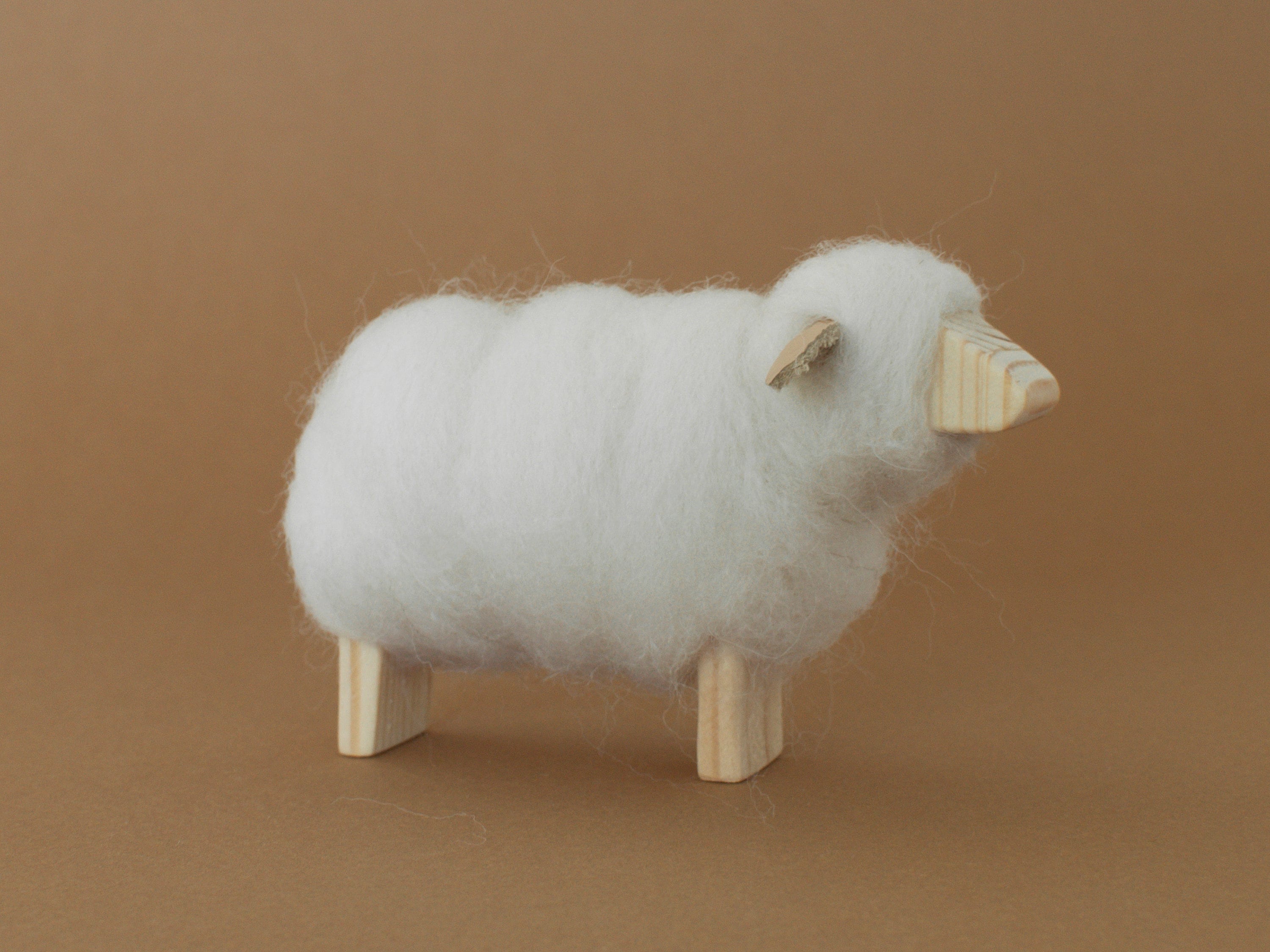 Wooden Sheep With Soft Merino Wool Fleece and Leather Ears