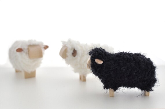 wooden sheep with wool