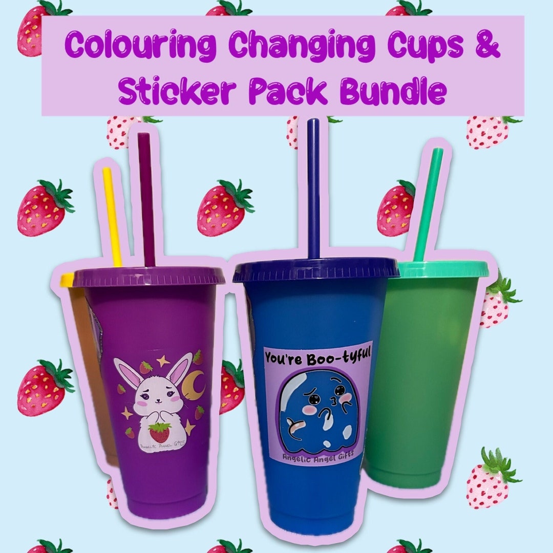 Magical Color Changing Cup Set With Surprise Sticker Pack | Lid Straw ...