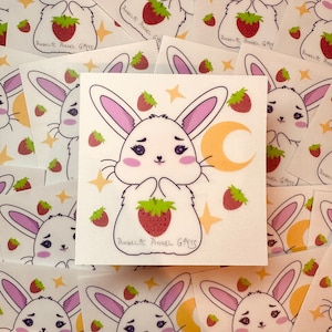 Bunny Moon Clear Sticker | Vinyl Laptop Sticker Cute Rabbit Water Bottle Sticker Fluffy Animal | Angel + Hare
