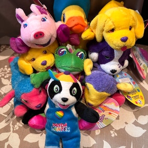 90s Lisa Frank Bean Buddies | Vintage Rare Plush Stuffed Animals Retro | Dog Pig Duck Lamb