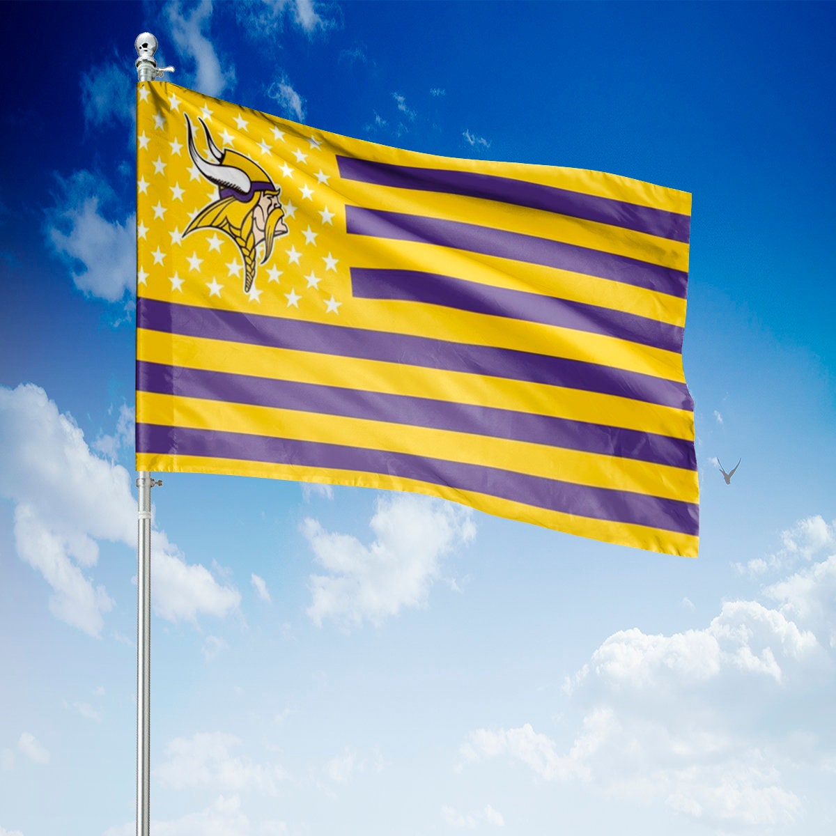 viking flag with red and white stripes and a bird