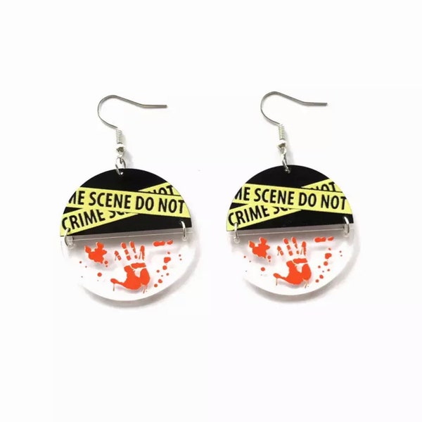 Halloween Blood Handprint Earrings, Forensic Earrings, Dexter Earrings, Halloween Earrings