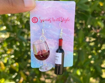 Wine Glass and Bottle Earrings, Statement Earrings