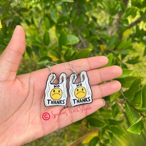 No Thanks Earrings, Funny Earrings, Statement Earrings, Acrylic Earrings