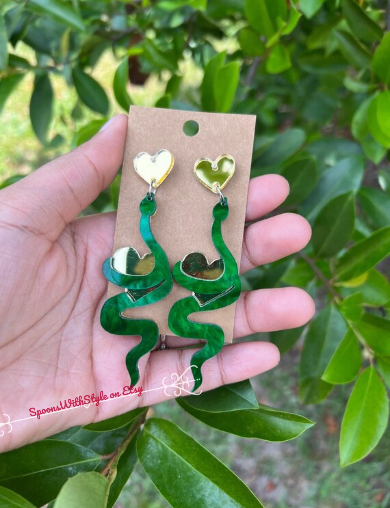 Green Snake Earrings Heart Earrings Statement Earrings Etsy Australia