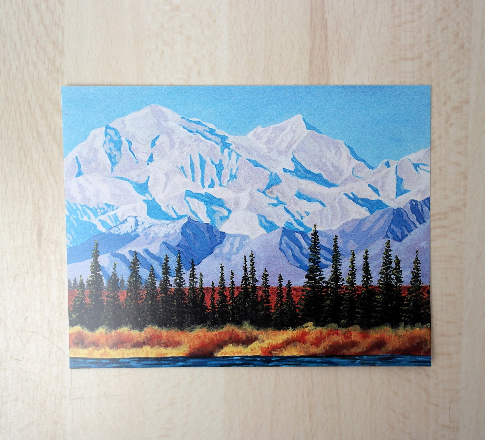 Colourful mountain postcard print A6 snowy hill acrylic | Etsy