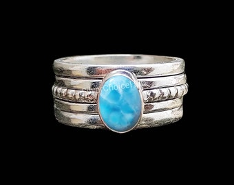 Larimar Spinner Ring, Natural Larimar, Sterling Silver Ring, Meditation Ring, Fidget Ring, Worry Ring, Larimar Jewelry, Wide Band Ring.