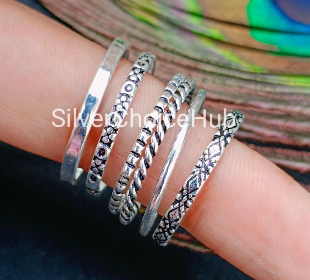 Ring Stack Spacer Sterling Silver Stacking Ring Set, Set of 6 Sterling Silver Stacking ...