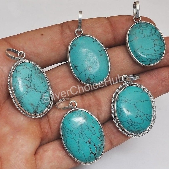 Wholesale Lot Natural Turquoise Gemstone Pendants 925 Silver