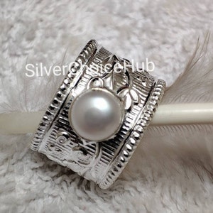 Handmade Sterling Silver Freshwater Pearl Ring: Boho Statement Jewelry