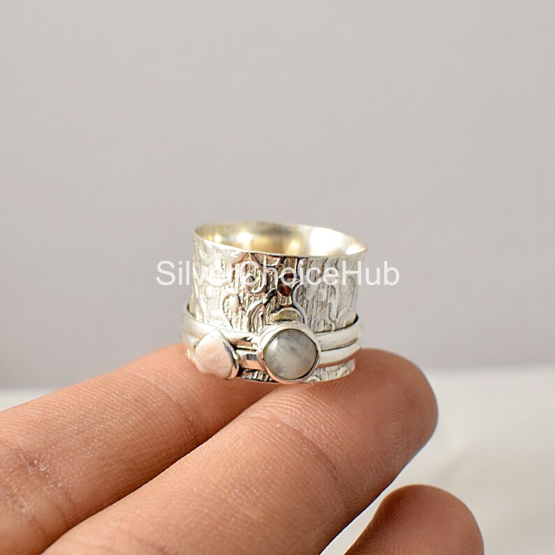 Heart Shape Design Moonstone Silver Spinner Ring* Two Wide Band* Fidget Ring* Yoga Ring* Anxiety Ring* chunky Ring* Silver Jewelry.